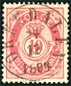 43. 10 øre 21 mm, pent fullstemplet "Orkedalen 24.12.1884".