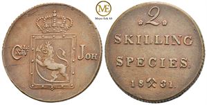 2 skilling 1831 Carl XIV Johan. Kv.01