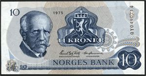 10 kroner 1975, serie QY 0490714. Erstatningsseddel. 0/01