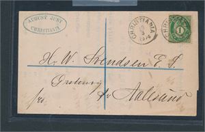 Trykksak med Nk 16 Ib stemplet "CHRISTIANIA 19-3-1874" til Aalesund. Meget bra