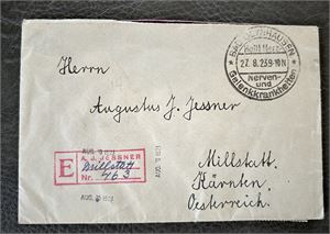 REICH Inflasjonsbrev stemplet "BAD OEYNHAUSEN 27.8.23" til Østerrike. Porto 20000 Mark bak