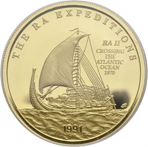 100 dollar1991 gull Samoa Ra Eksp. 6,88 rent gull. Med 1 Oz sølv. Proof.
