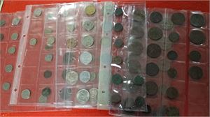 Parti diverse på flera plastblad, bland annat en del svenska kopparmynt, indiska stater mm.