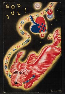 DAMSLETH. Hund løper med julelenke (Mittet 2533). Stpl  1933. Kv. God 2