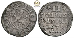 2 skilling 1679 Christian V. Kv.1+