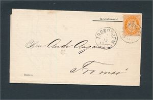 Korsbaand med Nk 23 stemplet "TRONDHJEM 7-12-187?" til Tromsø