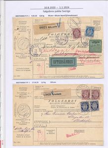 FØLGEBREV - TIL SVERIGE 2 pakker, begge "KRISTIANIA PP 1923"