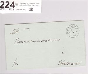 Brev.  Prefilbrev st. Drammen 21-5-1849 i sort, sendt til Chra.    Pent brev…