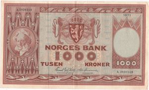 1000 kroner 1971 A.3930349. Kv.1/1+