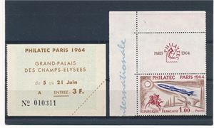 FRANKRIKE xx Mi 1480 PHILATEC PARIS 1964 med billett (€ 20)