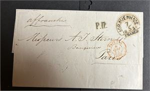 NEDERLAND Betalt prefrimbrev stemplet "s'GRAVENHAGE 7-5-1854" og rødt "PAYS BAS 9-5-54" til Paris
