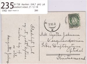 IV-738 Aaviken (VA,7 pkt) på postkort sidest. 21-12-18