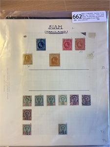 SIAM / THAILAND , Samling */o fra 1883 og fremover.  Flere gode merker.  På albumark og instikksark.   Verdi oppgitt til over 5000.-