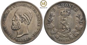 2 kroner 1878 Oscar II. Kv.1+