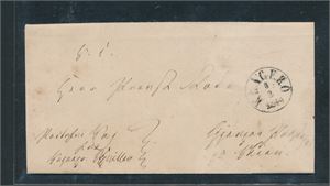 Portofritt brev med svart "KRAGERØ 6-2-1849" til Skien