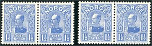 94. 1 1/2 kr Haakon 1909 i to horisontalt par. (11.200,-).