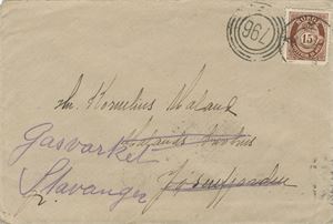 IV-796 - MÆLAND (RO / 7) på brev med NK 102 adressert til Jøssingfjorden (stemplet bak 12 VIII 19), videresendt til Stavanger.