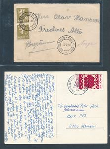 SÆRSTEMPLER-SPEIDER "SPEIDERBYEN- MANDAL 1948" på brev og "LANDSLEIREN SELJORD 1974" på kort