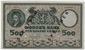 500 kroner 1948 X.0000000 speciemen. Kv.0/01