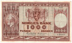 1000 kroner 1973 G.2004017 erstatningsseddel. Kv.1/1+