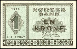 1 krone 1944, serie G.1312352. 01