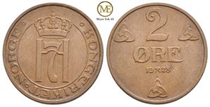 2 øre 1928 Haakon VII. Kv.0