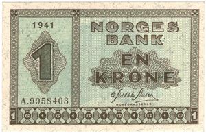 1 krone 1941 A.9958403. Kv.0