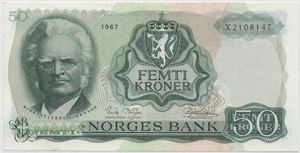50 kroner 1967 X. Erstatningsseddel. Kv.0