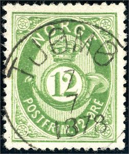 26. 12 øre skravert Posthorn, pent fullstemmplet "Tjømø 7.7.1878".