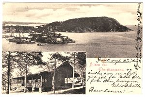 HILSEN FRA CHRISTIANSSAND (Anonymt). Udelt bakside, sendt til Langesund 1901