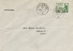 Kronet Posthorn SØRE ERDAL (HO / 7) Pene avtrykk på trykksakbrev frankert med NK 360