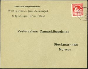 Spitsbergen nr 2. 20 øre Spitsbergen stamps on envelope from "Vesteraalens DampskibsSelskabet", stemplet "Advendt Bay" i 1896. Some small remarks.
