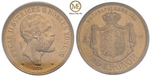 20 kronor 1875 Oscar II. Kv.0/01