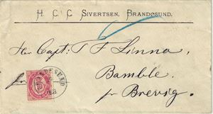 NK 37 I brev stemplet "Brandesund" (HO/6 pkt), logokonvolutt