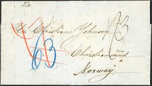 Complete letter from St. Thomas to Christiansund, Norway. On reverse three postmarks: "St-Thomas Ap 13 73", "London EE Ap 28 73" and "Christiania Omk 1.5.1873". Three different postage numbers written on the front.