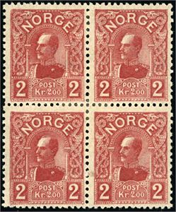 95. 2 kr Haakon 1909 i fireblokk. (4.000,-).