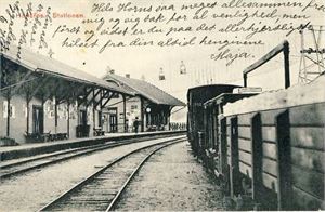 Jernbane Hønefos, Stationen (Alstrup 2258). Småf. s/hv. Stpl. Randsfjordb. Posteksp II A 16-V-09. Skrift foran, god kvalitet ellers