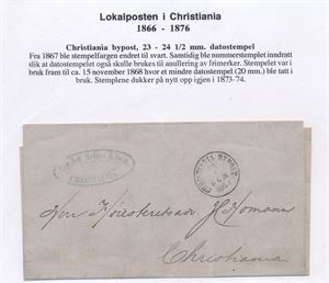 BYPOST CHRISTIANIA Brev stemplet "CHRISTIANIA BYPOST 23-I- E. M. 1868"