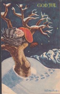 AUkrust, (Oppi 602/2) Nisse sover i rede.  Brukt 1947.