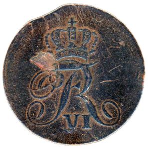 4 skilling Courant 1809 med stjerne. 5 - H 3, NM 3. Blankettfeil til venstre for kronen og flat kant kl 11. 1