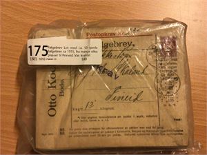 Følgebrev Lot med ca. 50 gamle følgebrev ca 1915, fra mange ulike plasser til Finneid. Var. kvalitet
