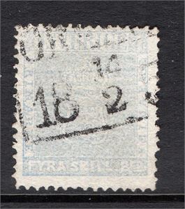 F2 j2  gråultramarin stämplad med fyrkantsstämpel ÖREBRO 14.2.185X. Prövningsbevis Sjöman, "mycket gott ex"