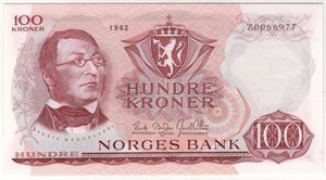 100 kroner 1962 Z.0066977 erstatningsseddel. Kv.0
