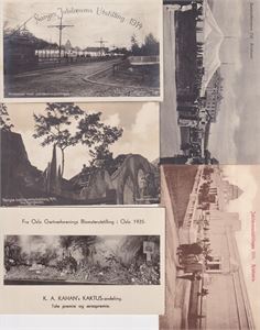 Lot med 10 ulike kort fra Norges Jubileumsutstilling 1914 (Br/Ub)