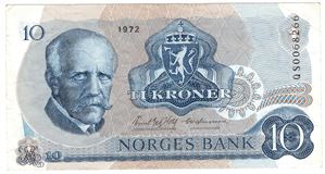 10 kroner 1972 QS. Erstatningsseddel. Kv.1