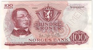 100 kroner 1963 X.0000000 Specimen. Kv.0