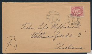 NK 25 på brev st "Sarpsborg 25-11-1879" til Kristiania