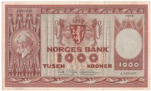 1000 kroner 1968 A.3285047. Kv.1/1+