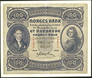 100 kroner 1943, serie C.3144472. 1