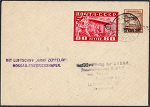 Russia. One envelope and two cards, all have been sent with Zeppelin .
